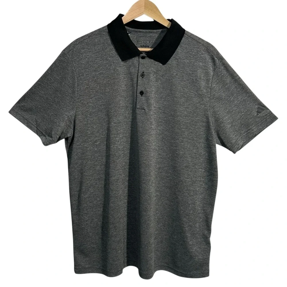 adidas Men's Performance Polo Golf Shirt M‎ Gray Black Moisture-wicking Fabric